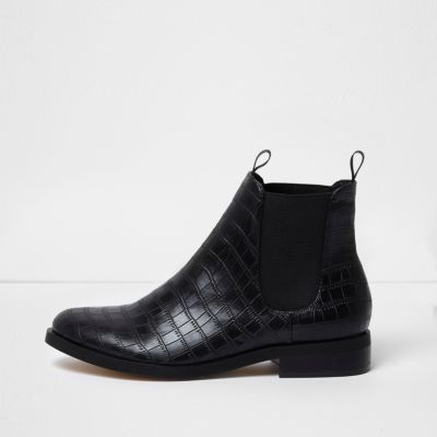 Black crocodile print chelsea boots